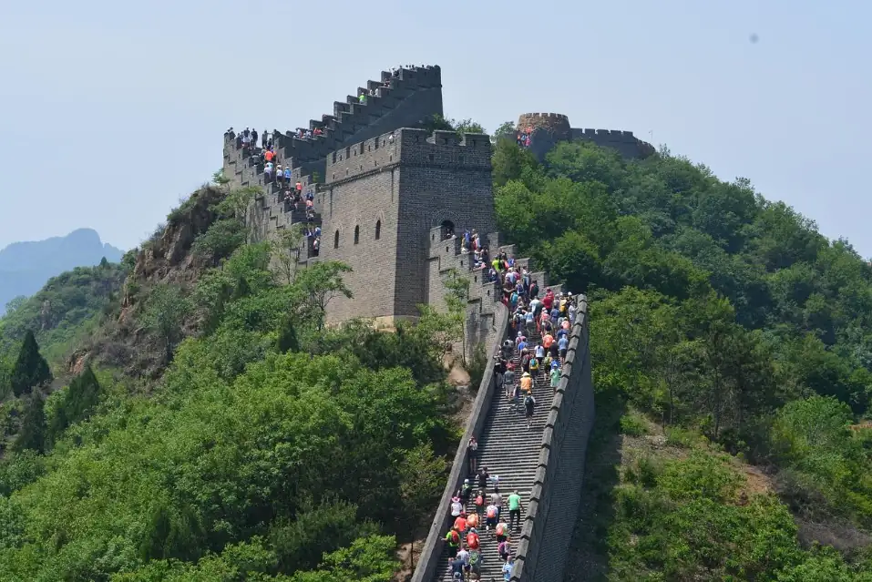 Visitors climbing the Great Wall of China